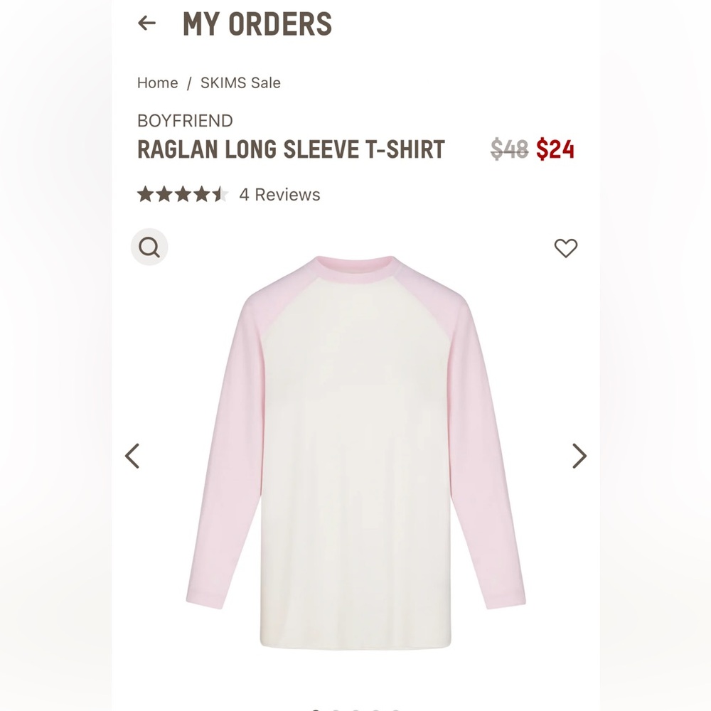 NWT Skims Boyfriend Raglan Long Sleeve T Shirt